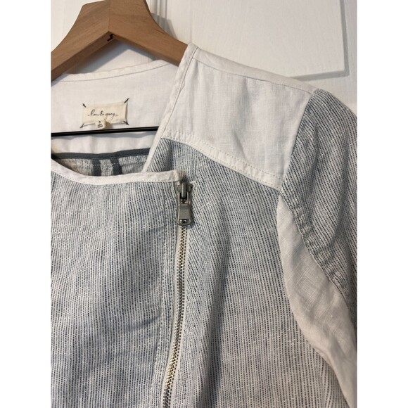 Lou & Grey Loft Linen Asymmetrical Zip Front Jacket Blue White Striped Women's S - Picture 3 of 10